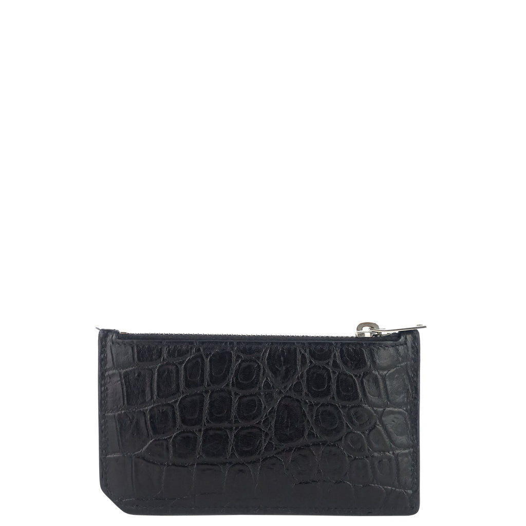 SAINT LAURENT Zipped Croc Embossed Leather Card Case