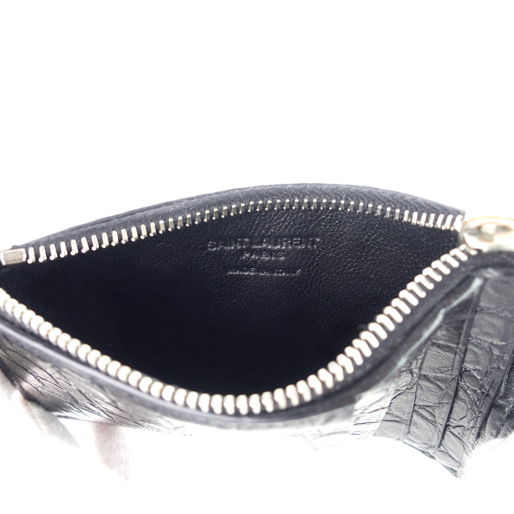 SAINT LAURENT Zipped Croc Embossed Leather Card Case