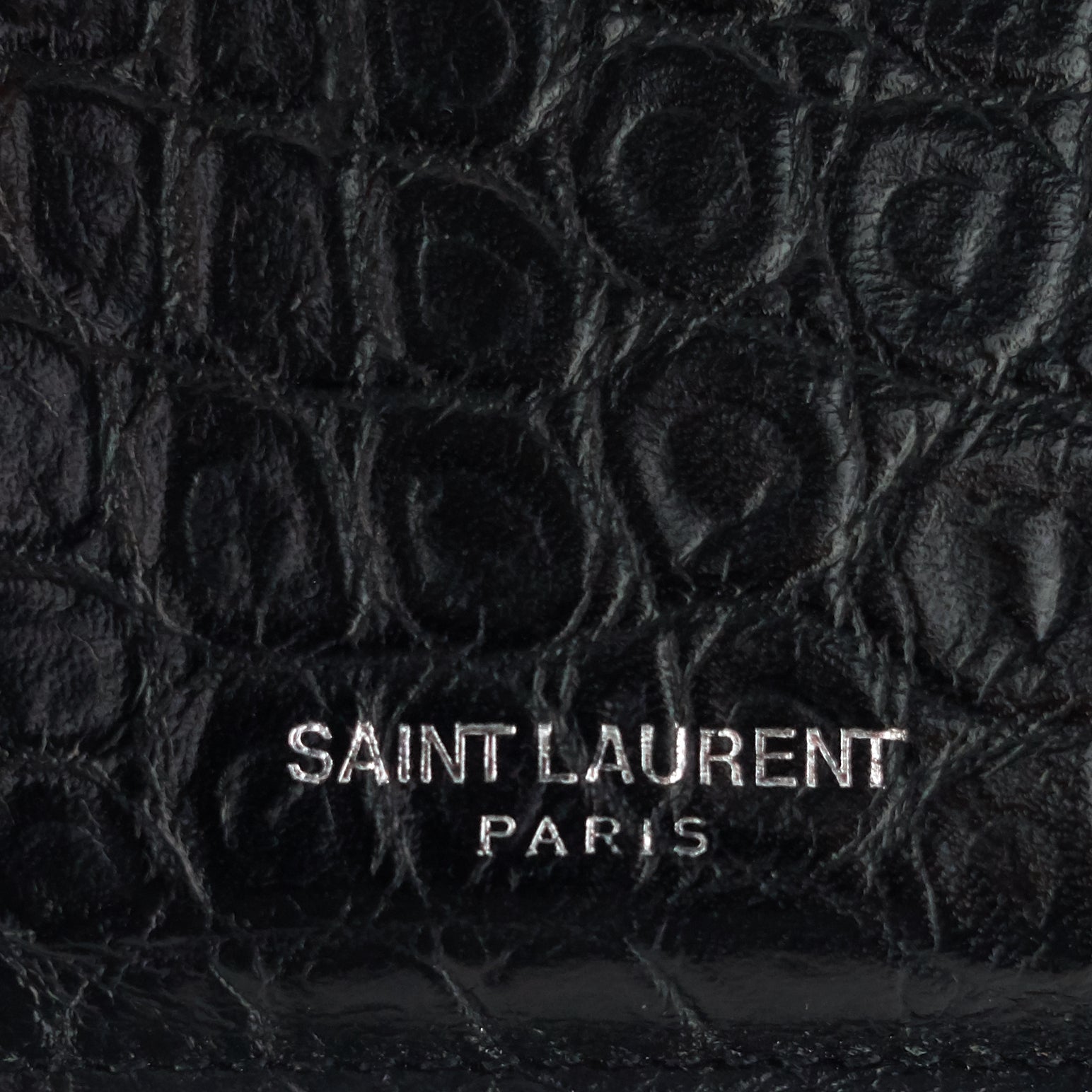 SAINT LAURENT Zipped Croc Embossed Leather Card Case