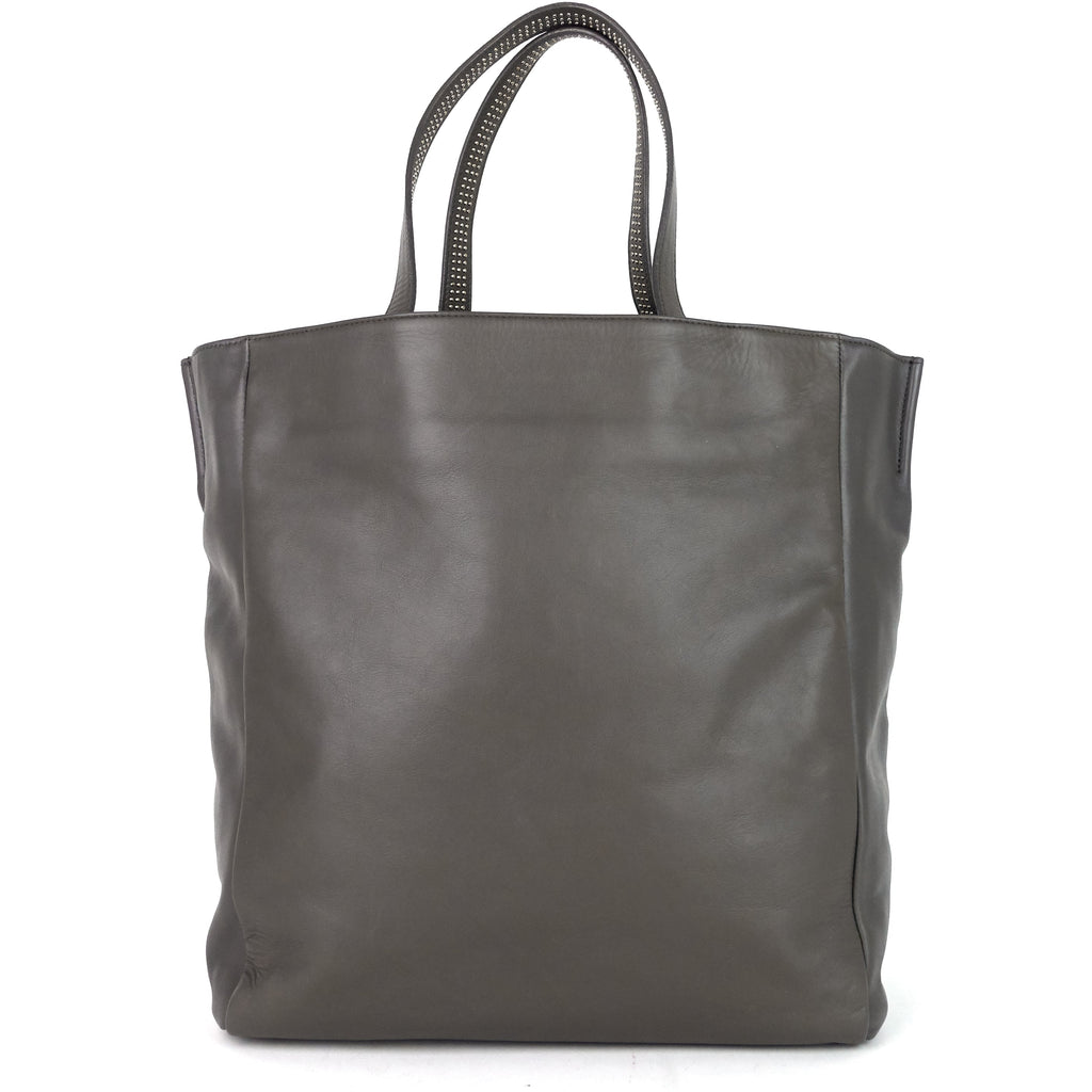 SAINT LAURENT Studded Reversible Leather and Suede Tote Bag
