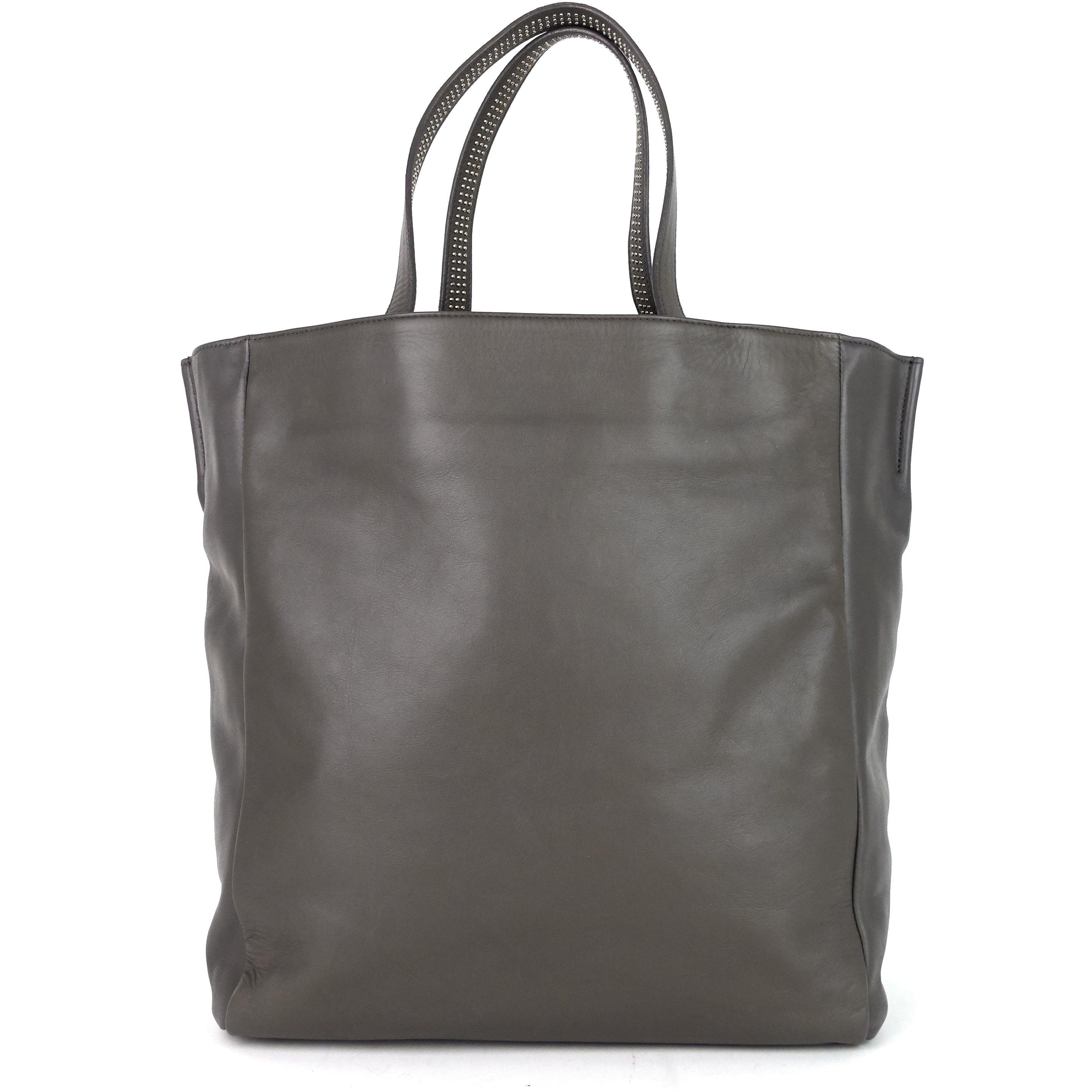 SAINT LAURENT Studded Reversible Leather and Suede Tote Bag