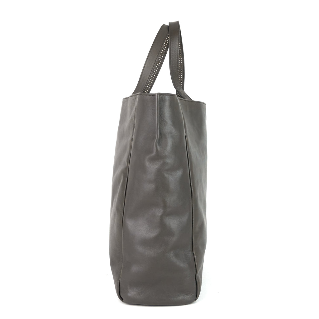 SAINT LAURENT Studded Reversible Leather and Suede Tote Bag