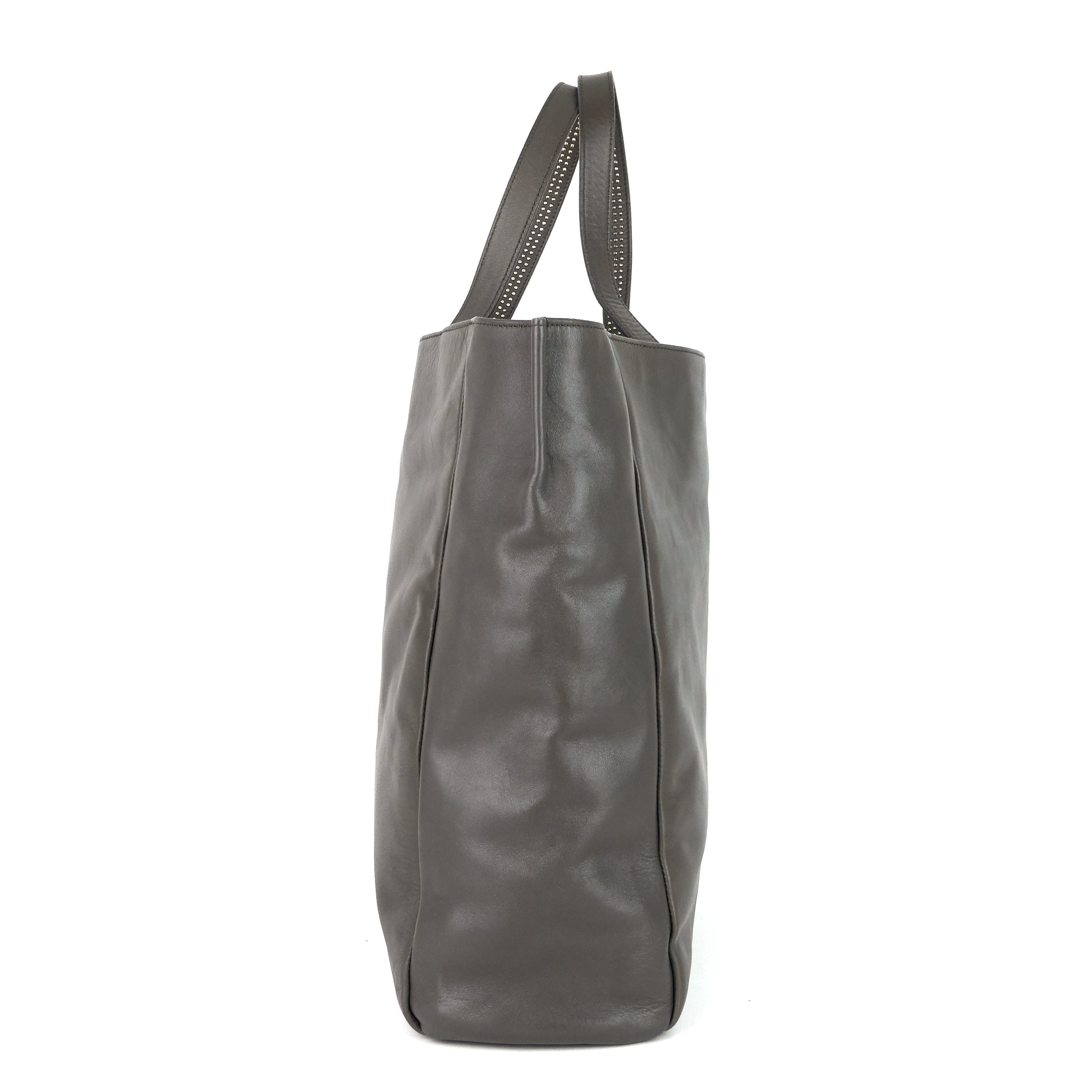 SAINT LAURENT Studded Reversible Leather and Suede Tote Bag