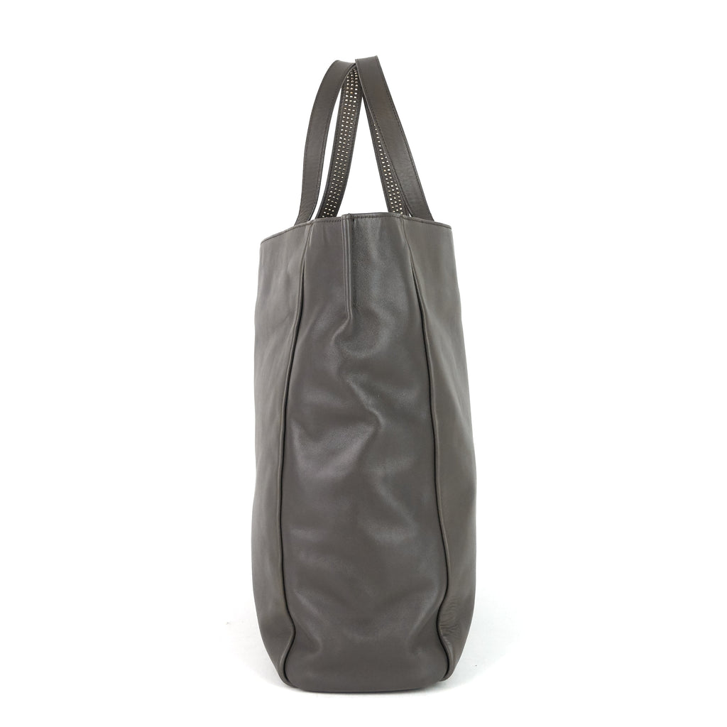 SAINT LAURENT Studded Reversible Leather and Suede Tote Bag
