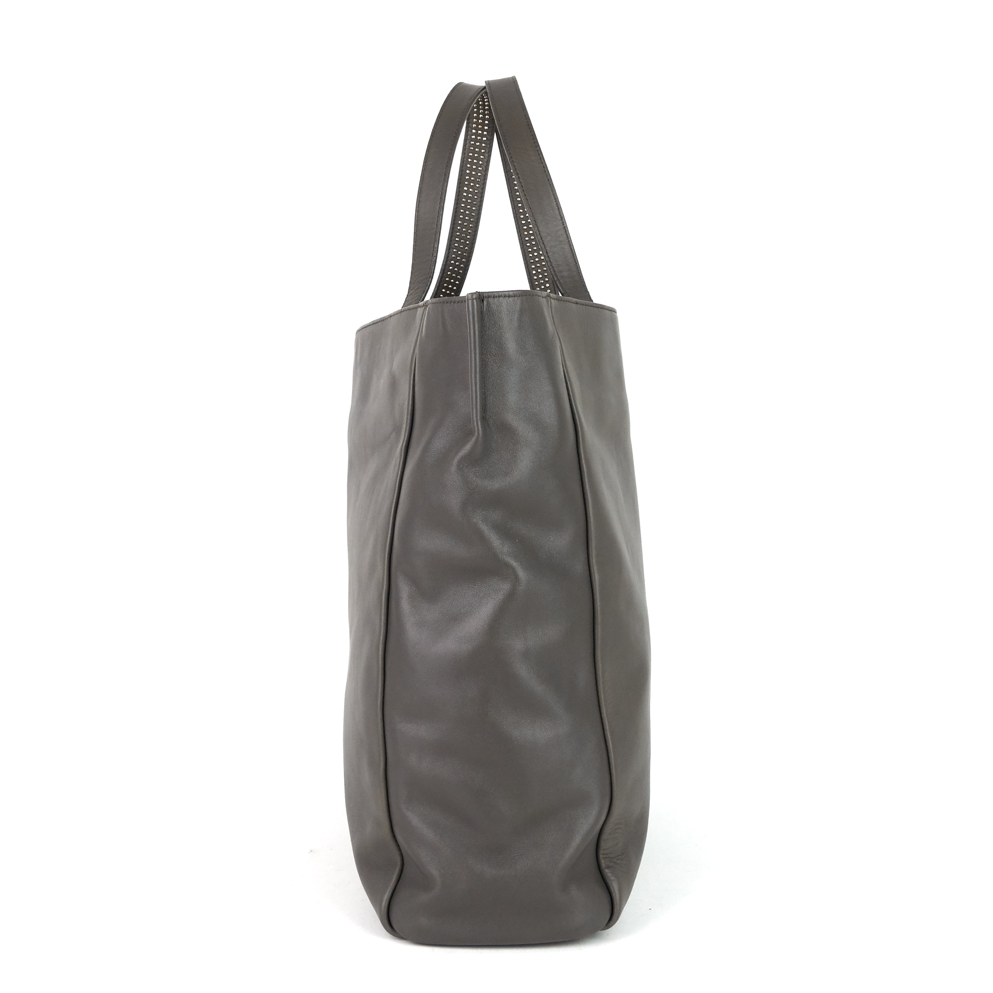 SAINT LAURENT Studded Reversible Leather and Suede Tote Bag