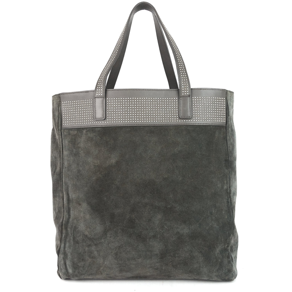 SAINT LAURENT Studded Reversible Leather and Suede Tote Bag