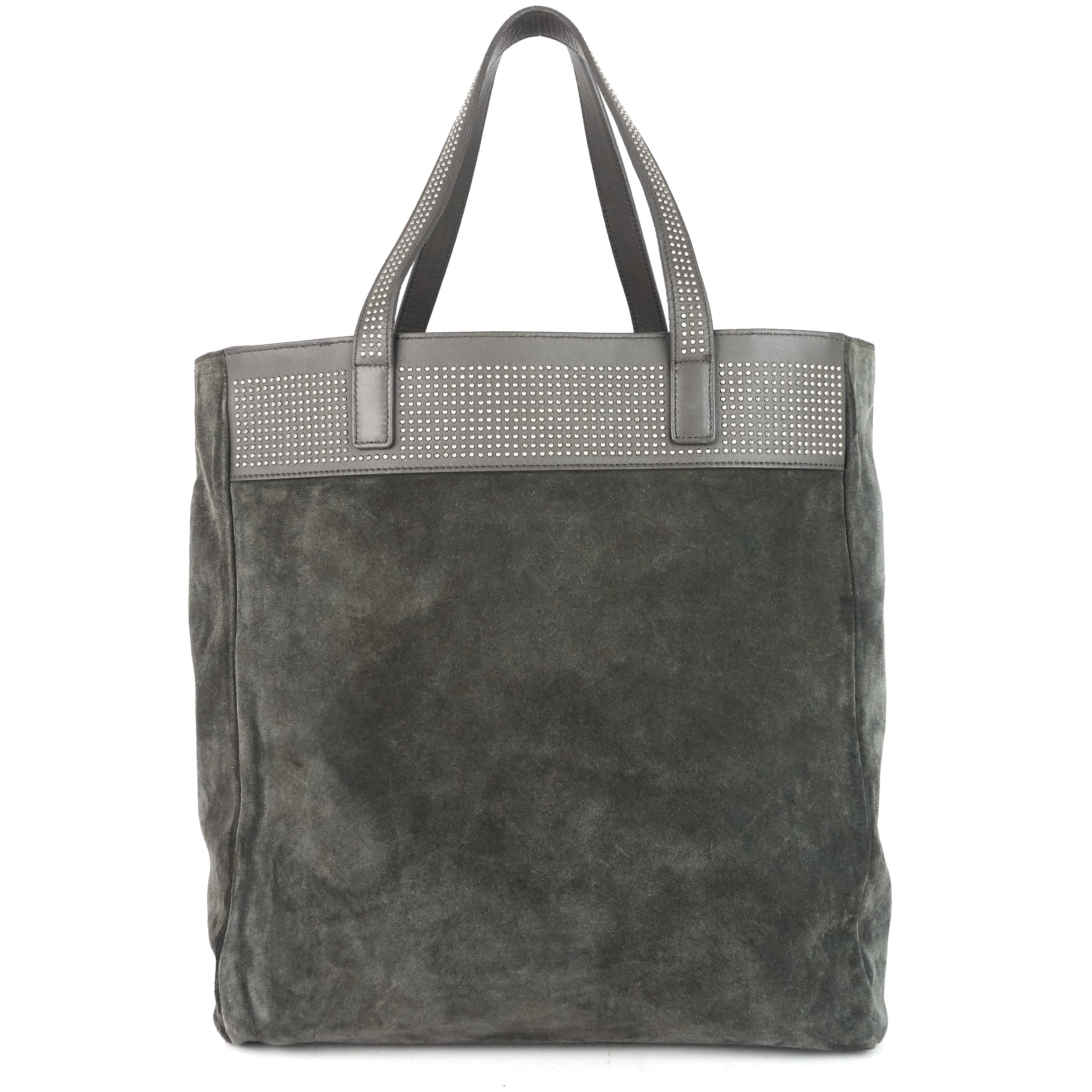 SAINT LAURENT Studded Reversible Leather and Suede Tote Bag