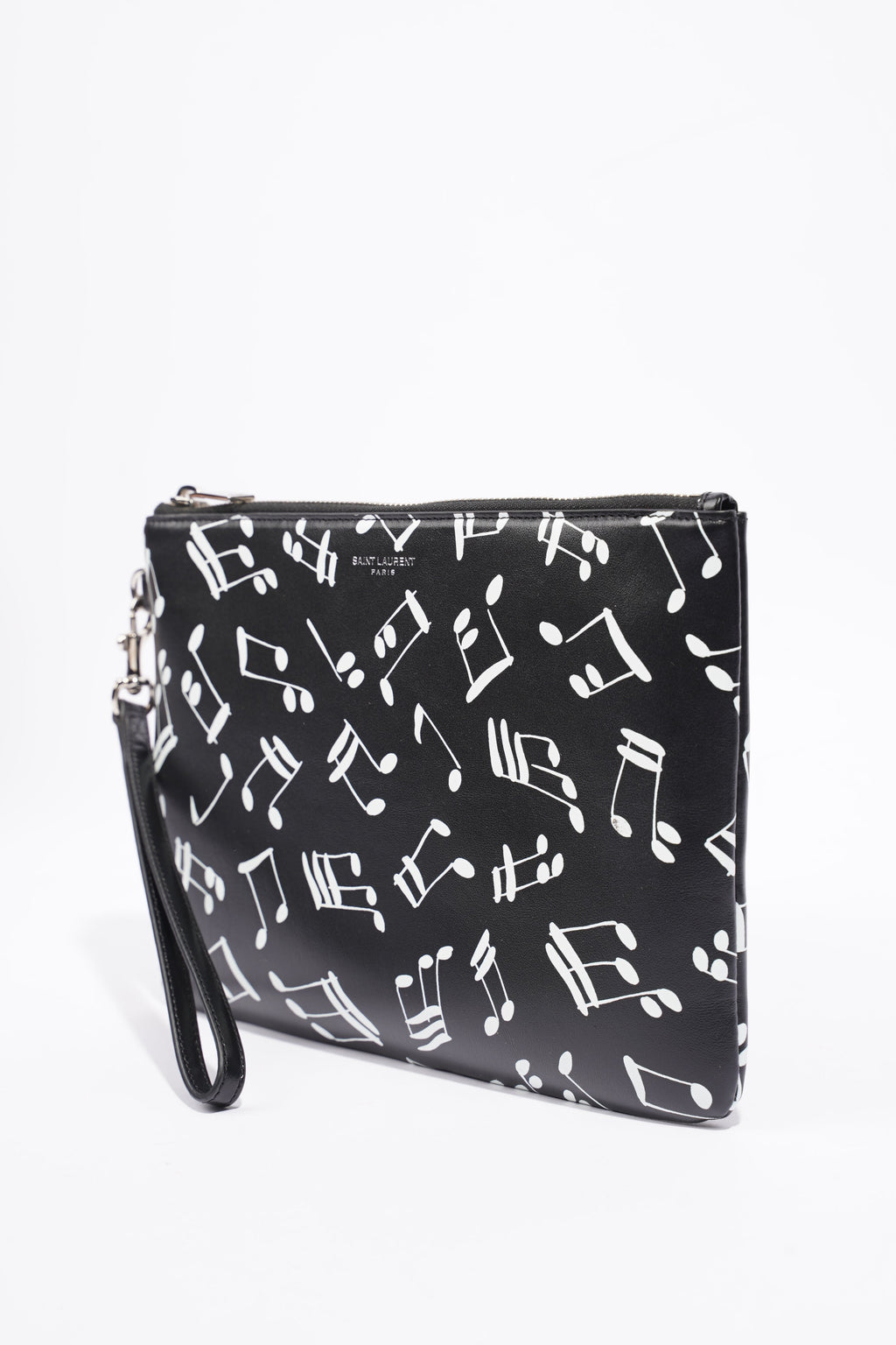 Saint Laurent Musical Notes Pouch Black / White Calfskin Leather