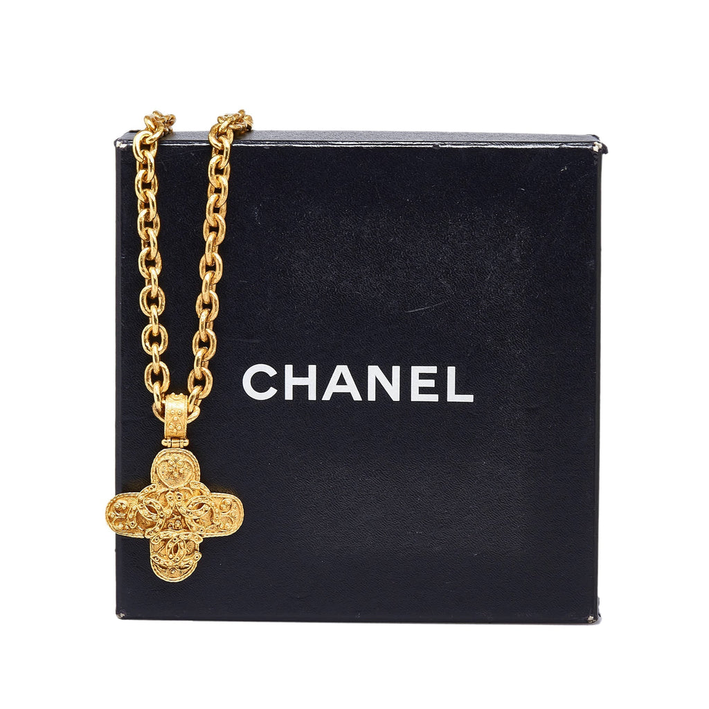 CHANEL Cross Pendant Necklace Costume Necklace