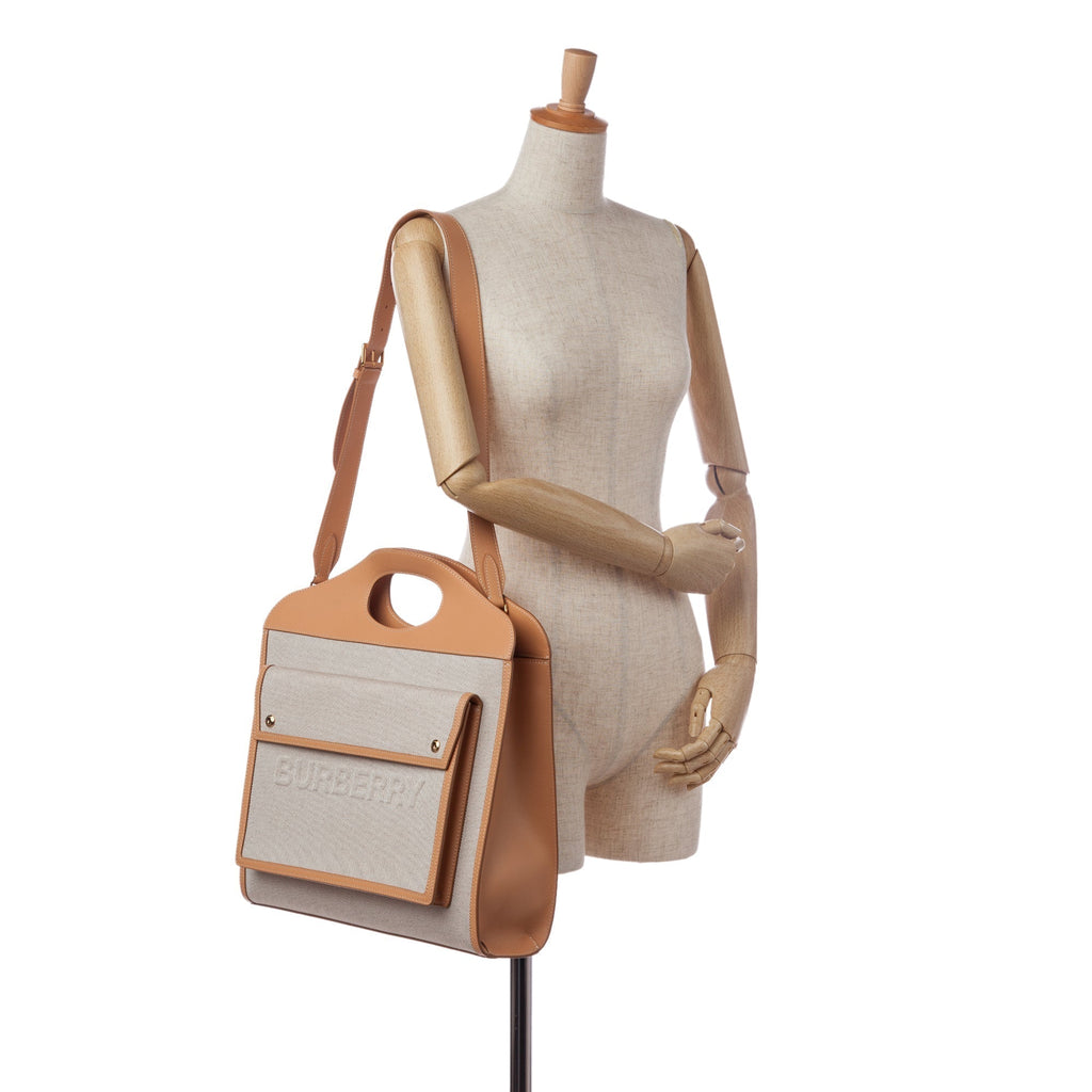 Burberry Pocket Tote Brown Canvas