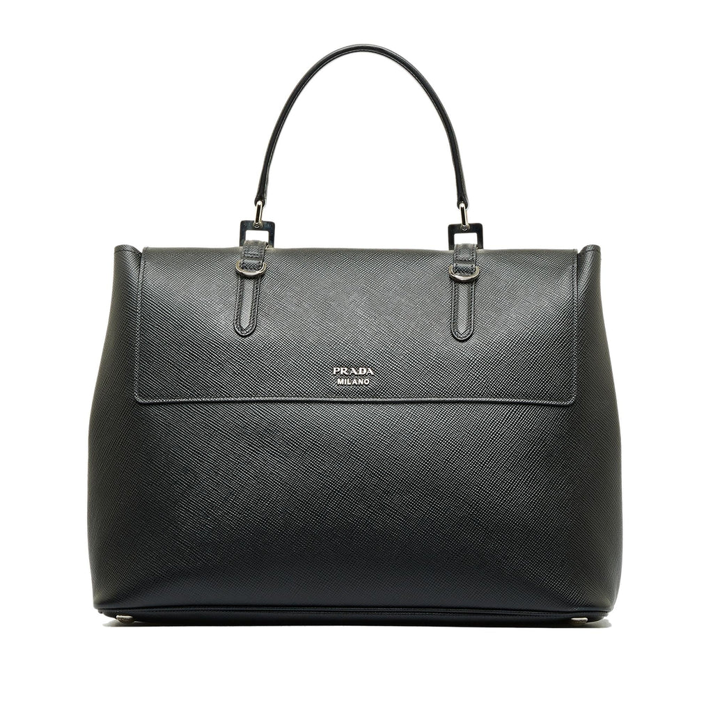 Prada Saffiano Double Turnlock Satchel (SHG-YAGoX0)