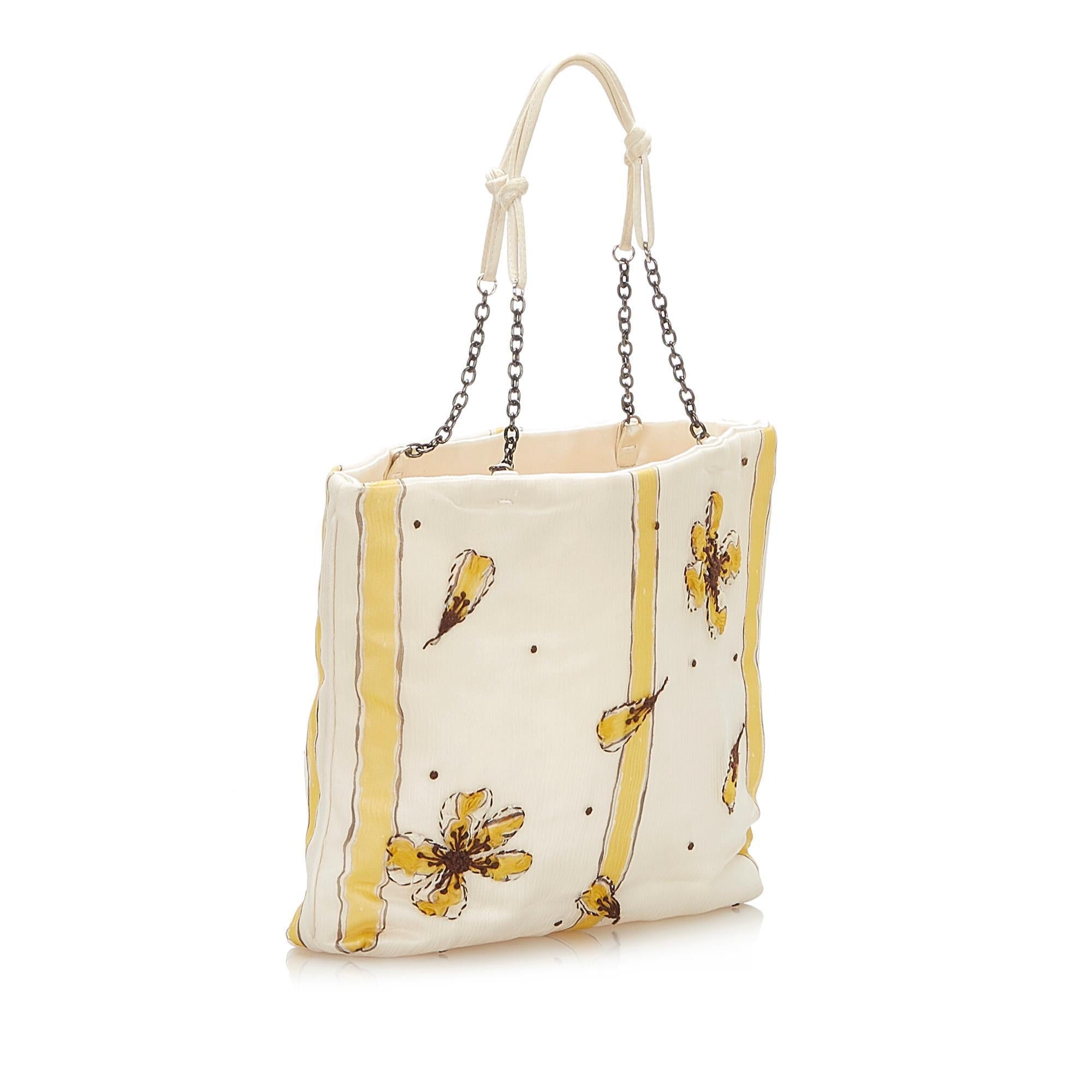 Prada Striped Floral Silk Tote Bag (SHG-17151)