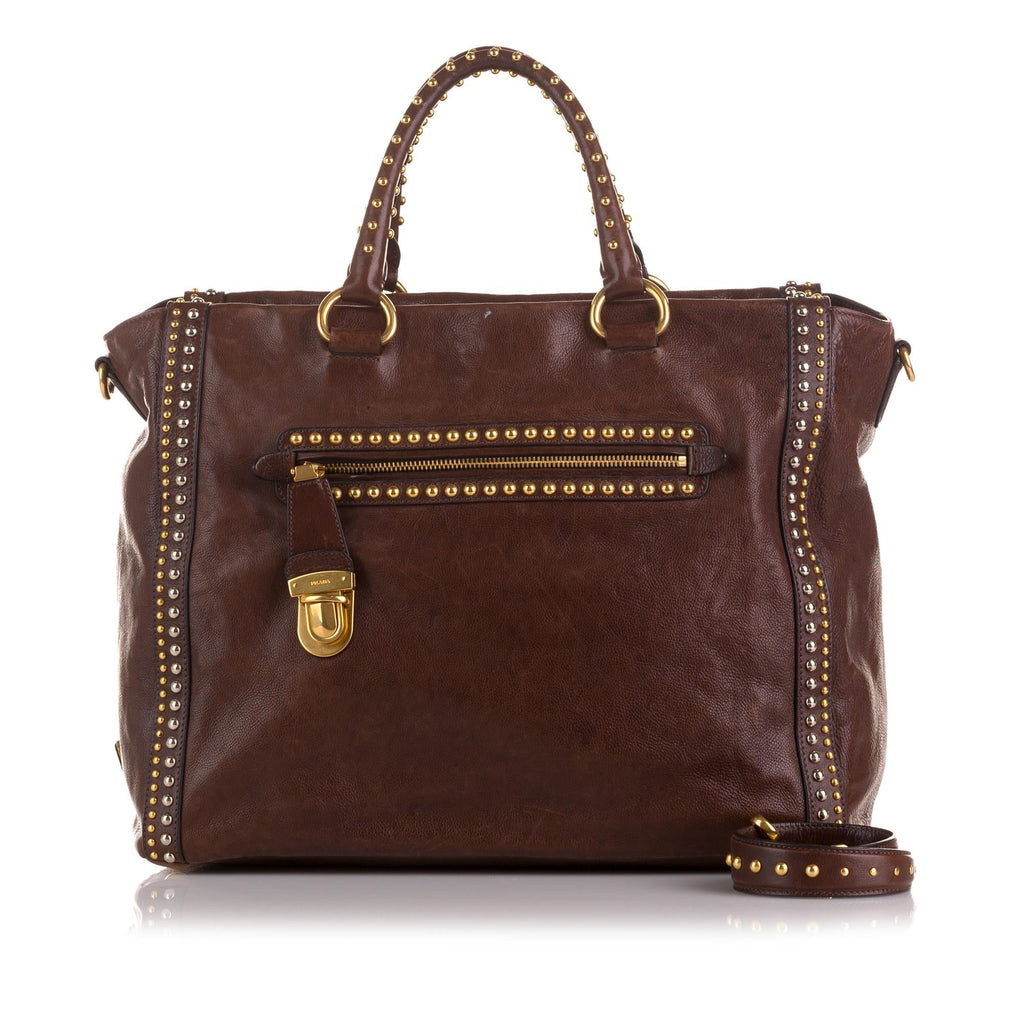 Prada Studded Craquelle Satchel (SHG-rlvrQI)