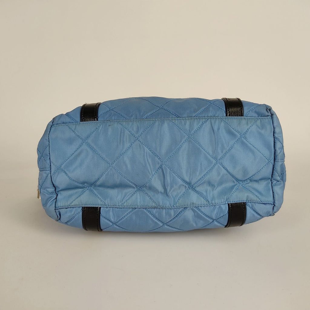 PRADA matelasse shoulder bag in light blue nylon