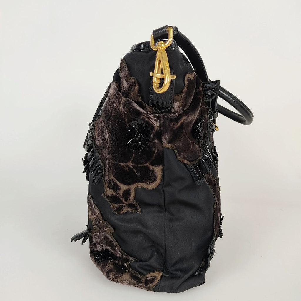 PRADA nylon shoulder bag with velvet applications
