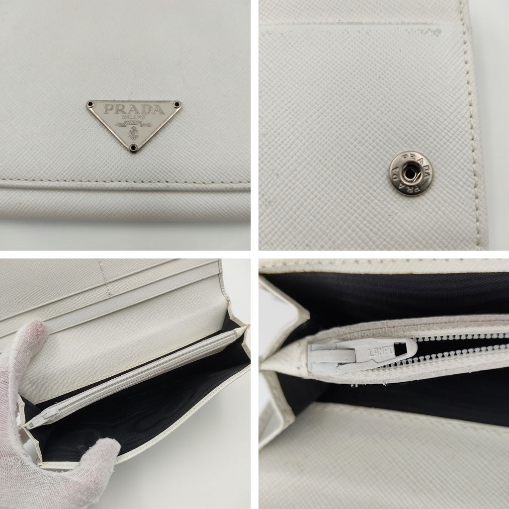 PRADA Saffiano long wallet in white leather