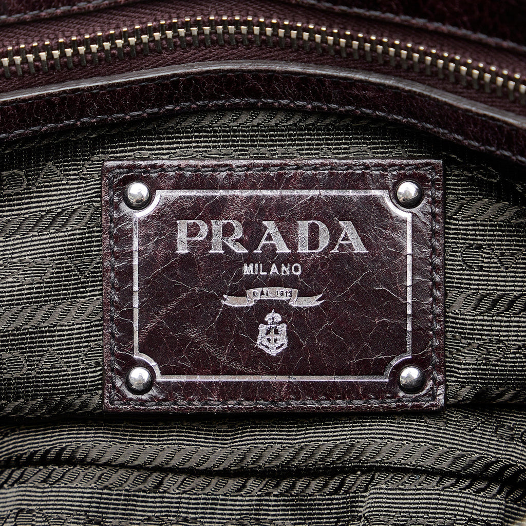 PRADA Vitello Trimmed Tessuto Satchel