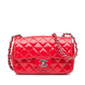 Chanel Classic Single Flap Mini Red Patent Leather Silver