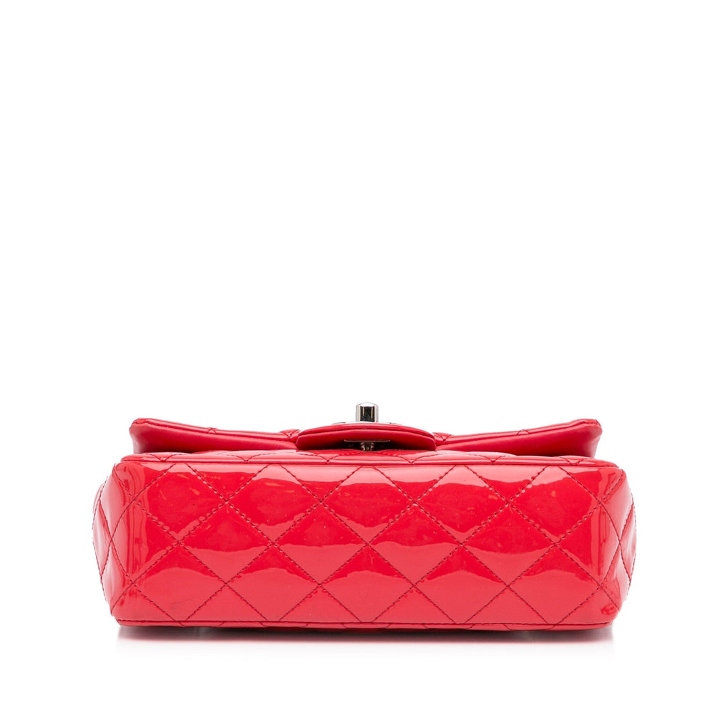 Chanel Classic Single Flap Mini Red Patent Leather Silver