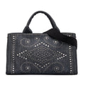 PRADA Canapa Jeweled Denim Satchel
