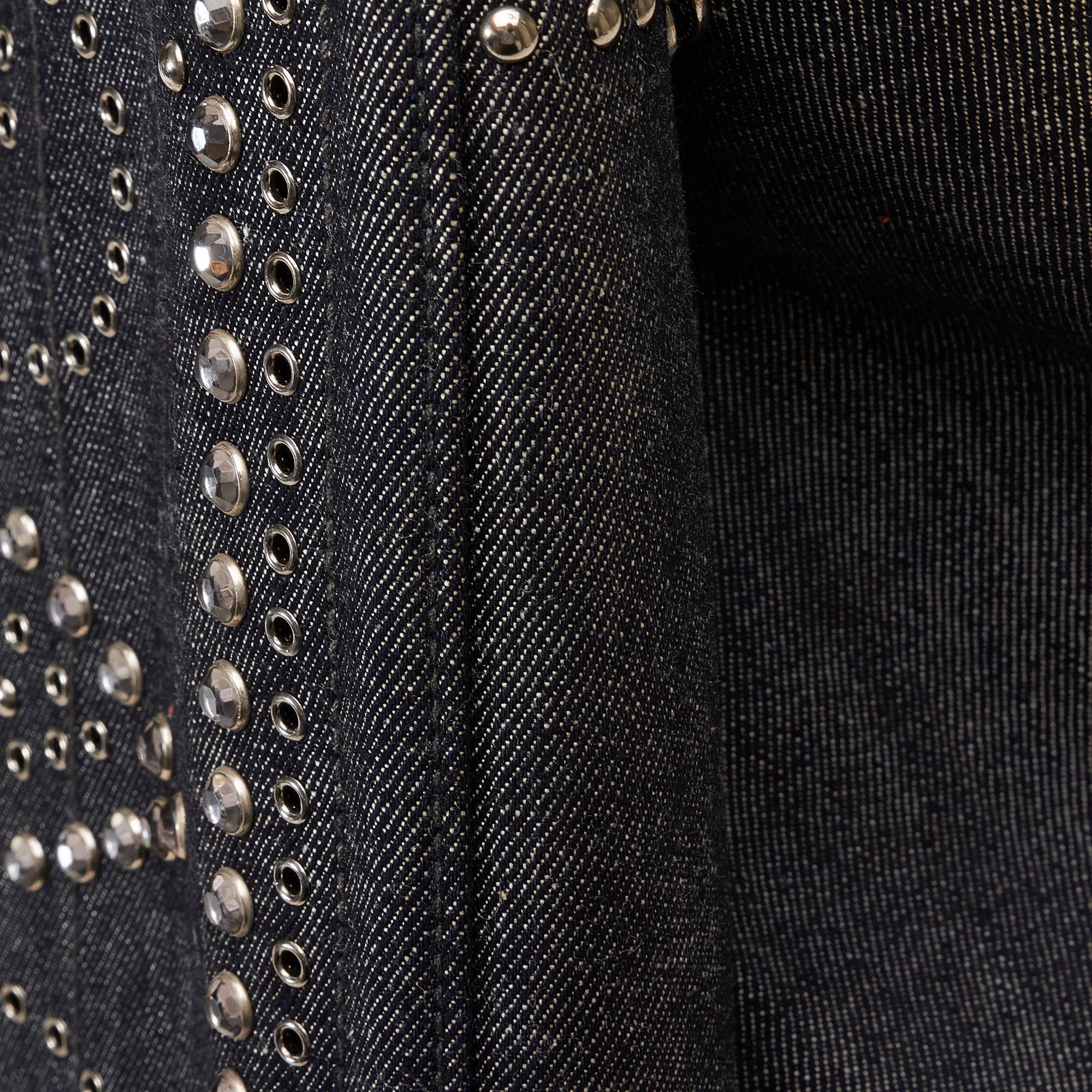 PRADA Canapa Jeweled Denim Satchel
