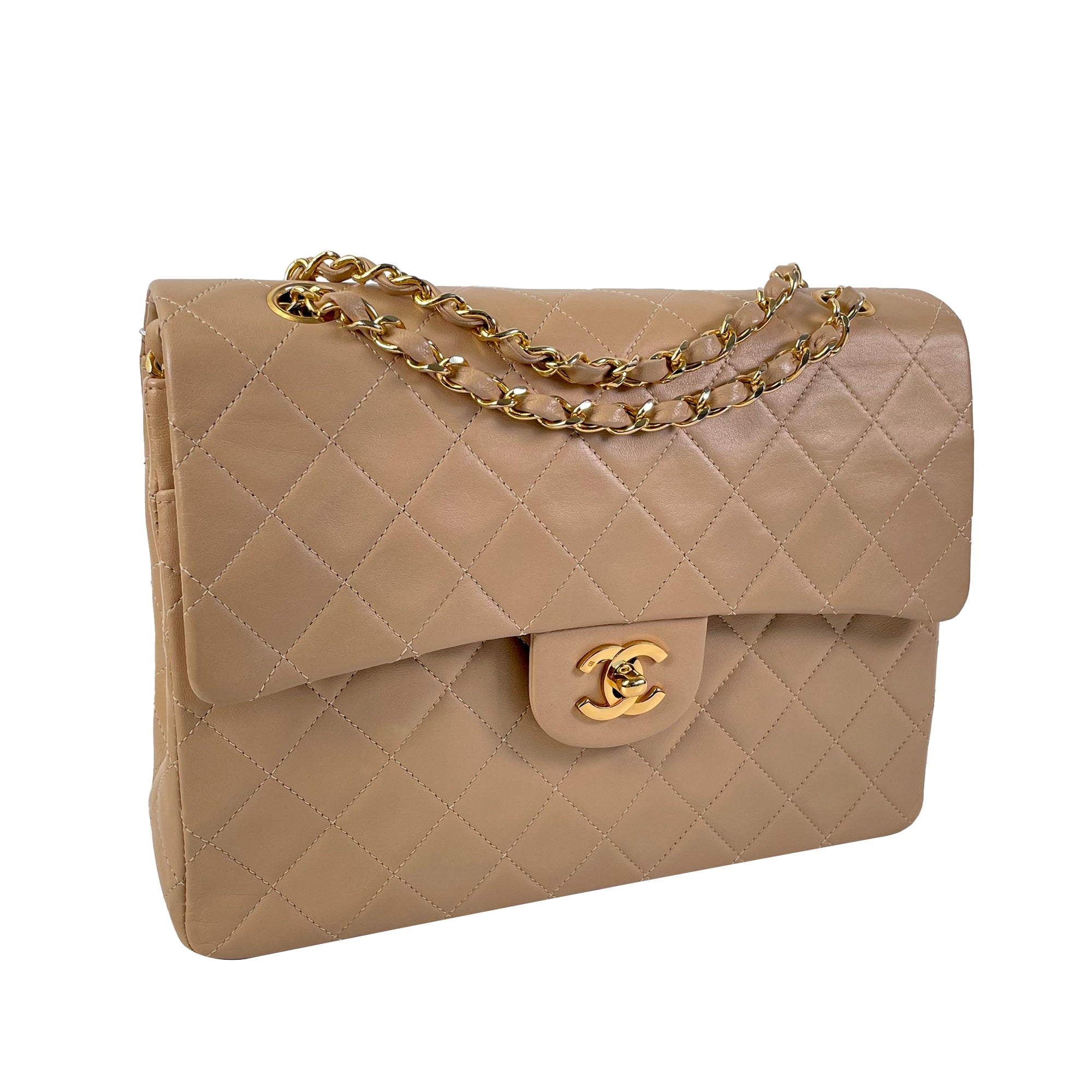 CHANEL Medium Tall Classic Lambskin Double Flap Shoulder Bag