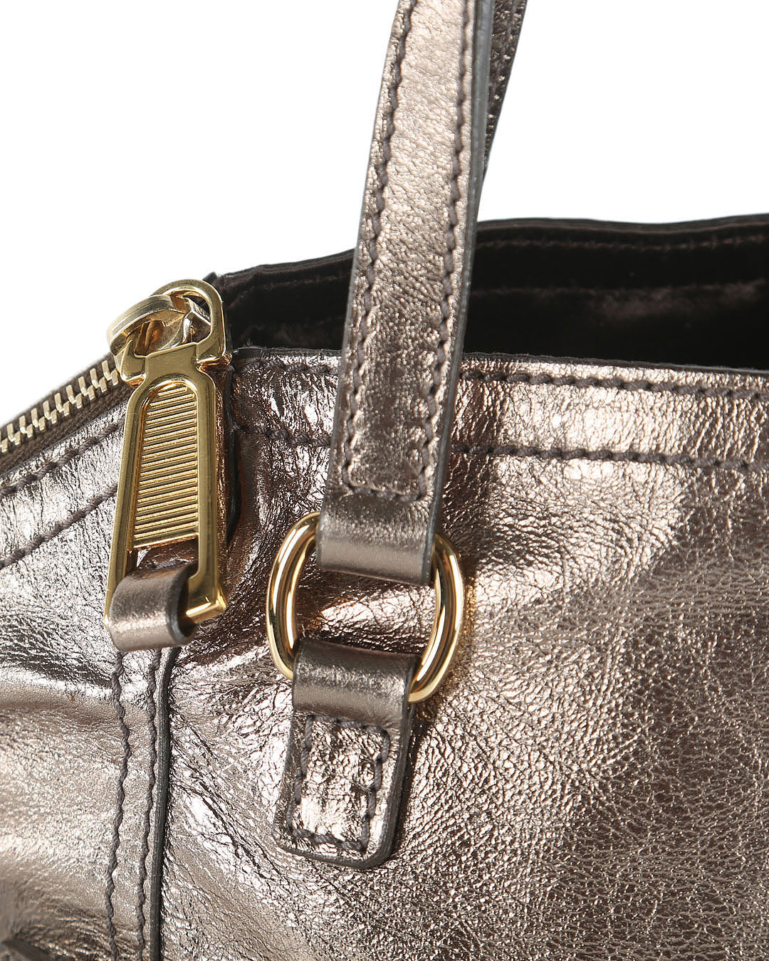 YVES SAINT LAURENT Bronze Metallic Leather Mini Downtown Tote Bag