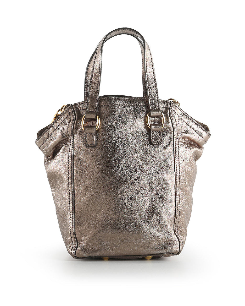 YVES SAINT LAURENT Bronze Metallic Leather Mini Downtown Tote Bag