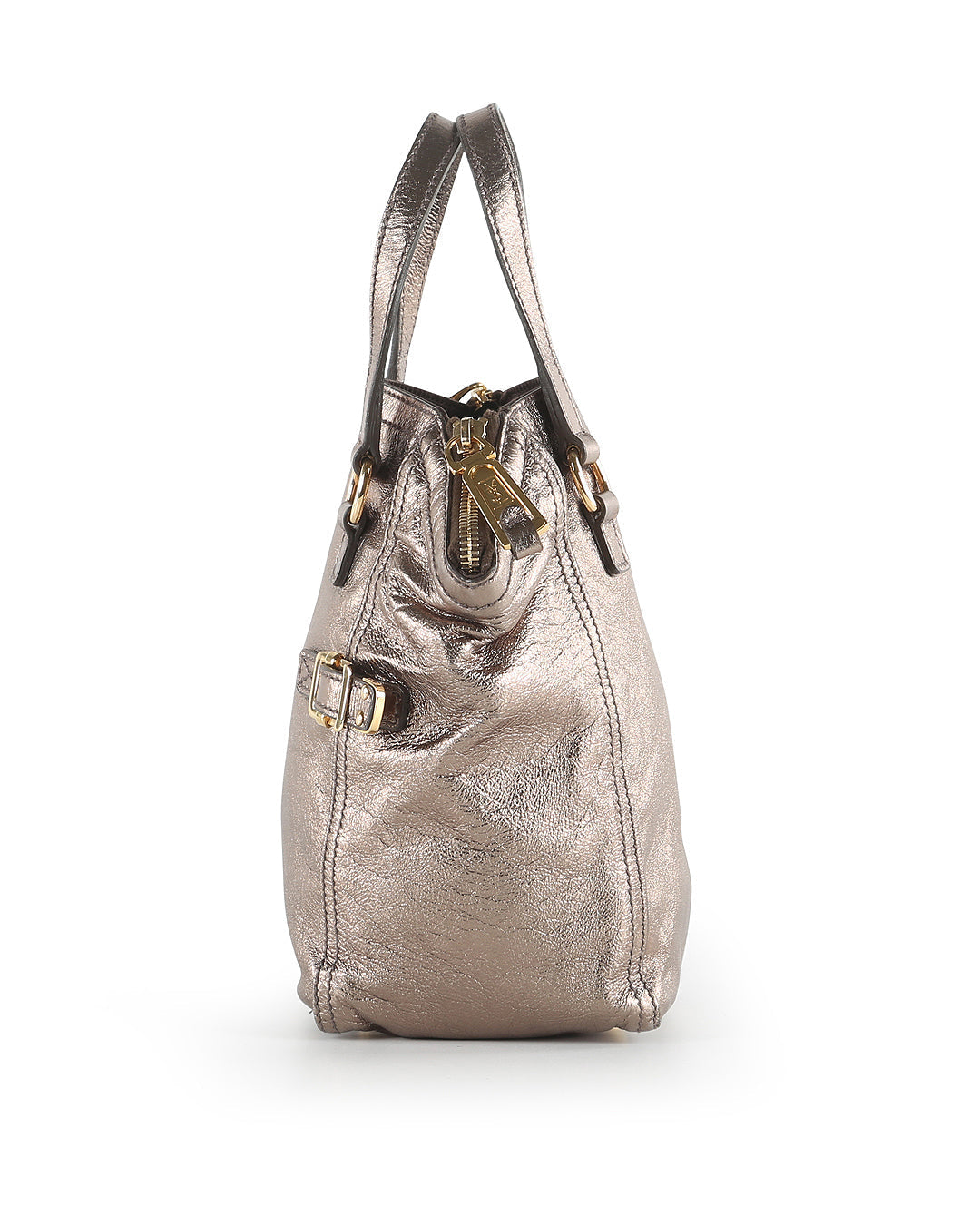 YVES SAINT LAURENT Bronze Metallic Leather Mini Downtown Tote Bag