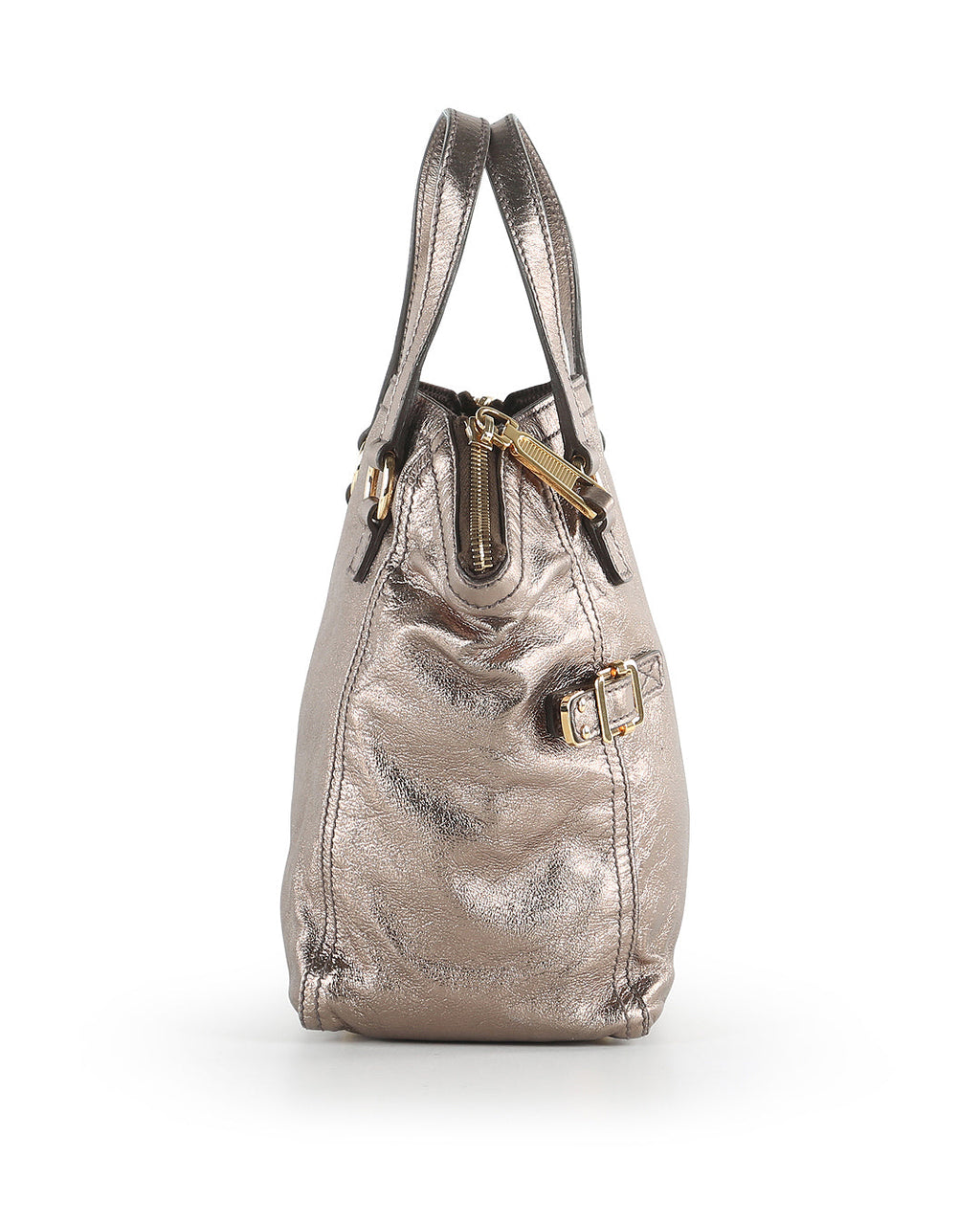 YVES SAINT LAURENT Bronze Metallic Leather Mini Downtown Tote Bag