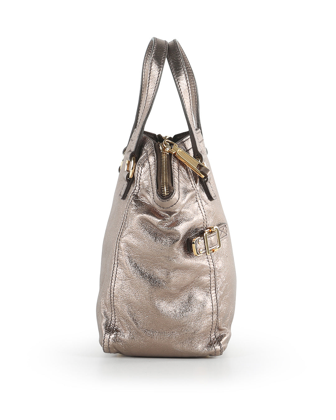 YVES SAINT LAURENT Bronze Metallic Leather Mini Downtown Tote Bag