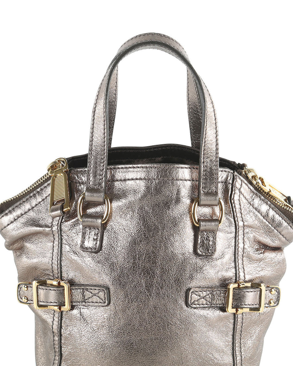 YVES SAINT LAURENT Bronze Metallic Leather Mini Downtown Tote Bag