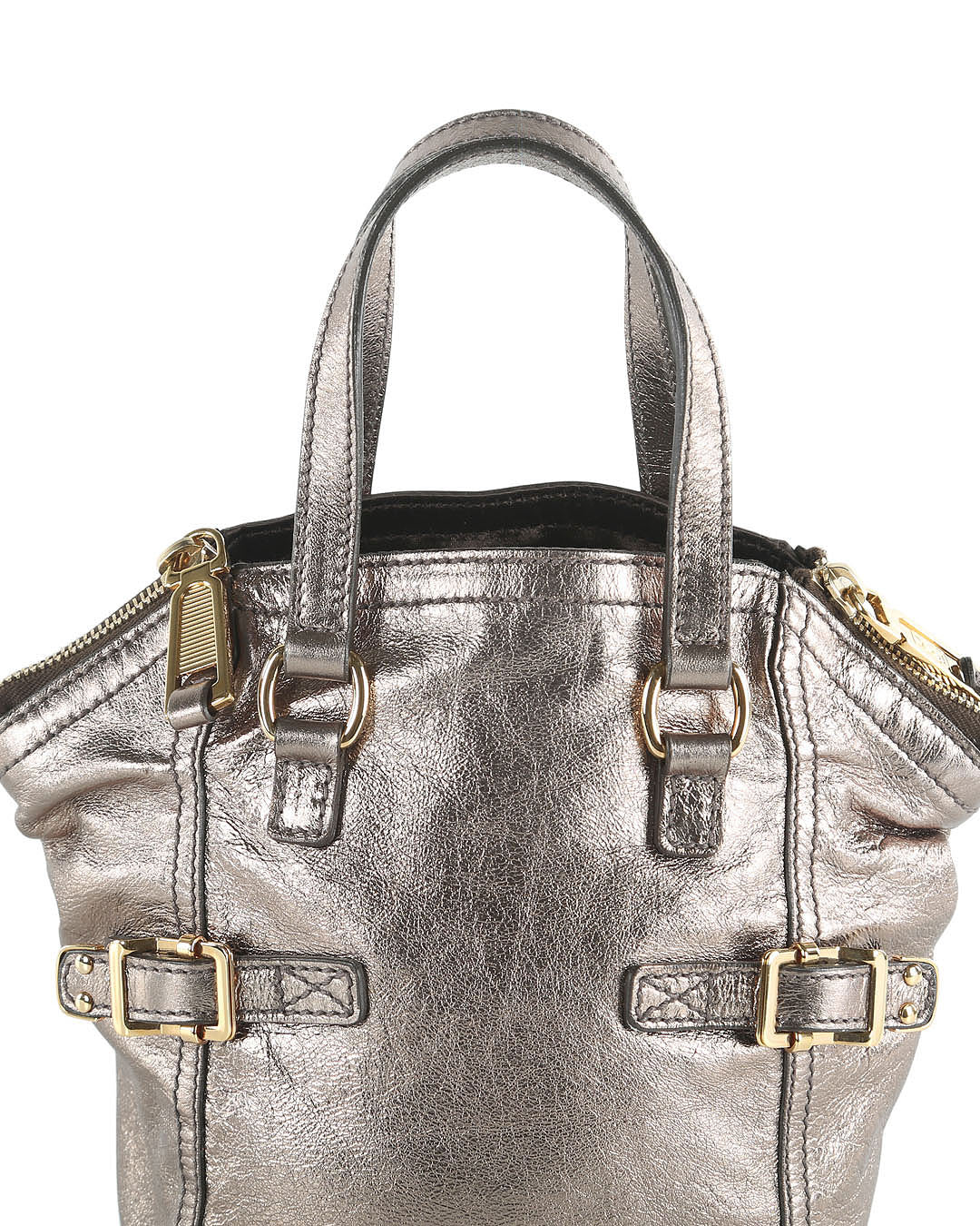 YVES SAINT LAURENT Bronze Metallic Leather Mini Downtown Tote Bag