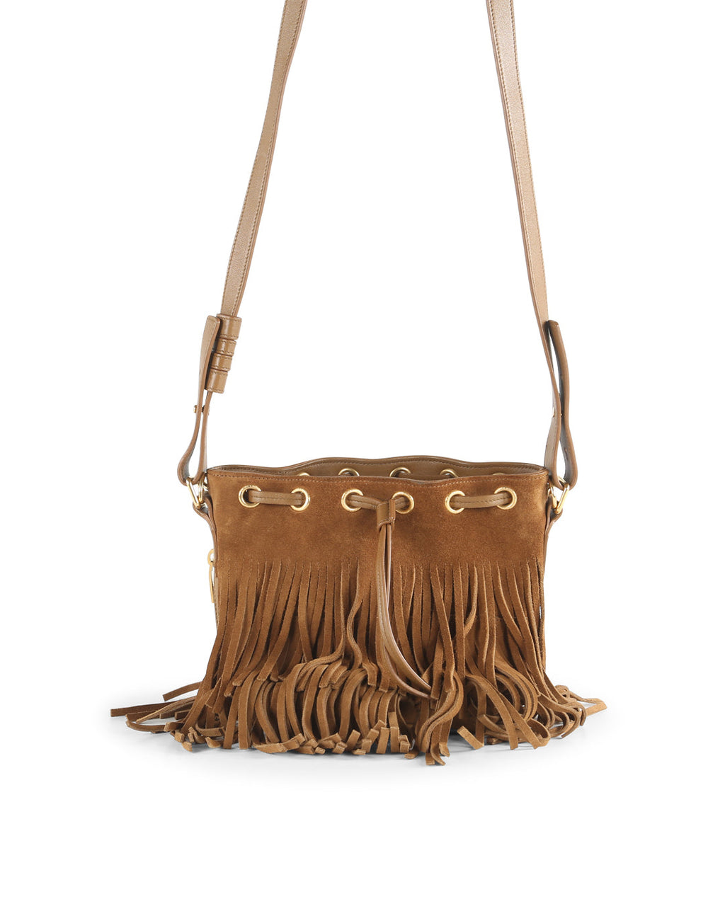 SAINT LAURENT Brown Suede Fringe Emmanuelle Crossbody Bag