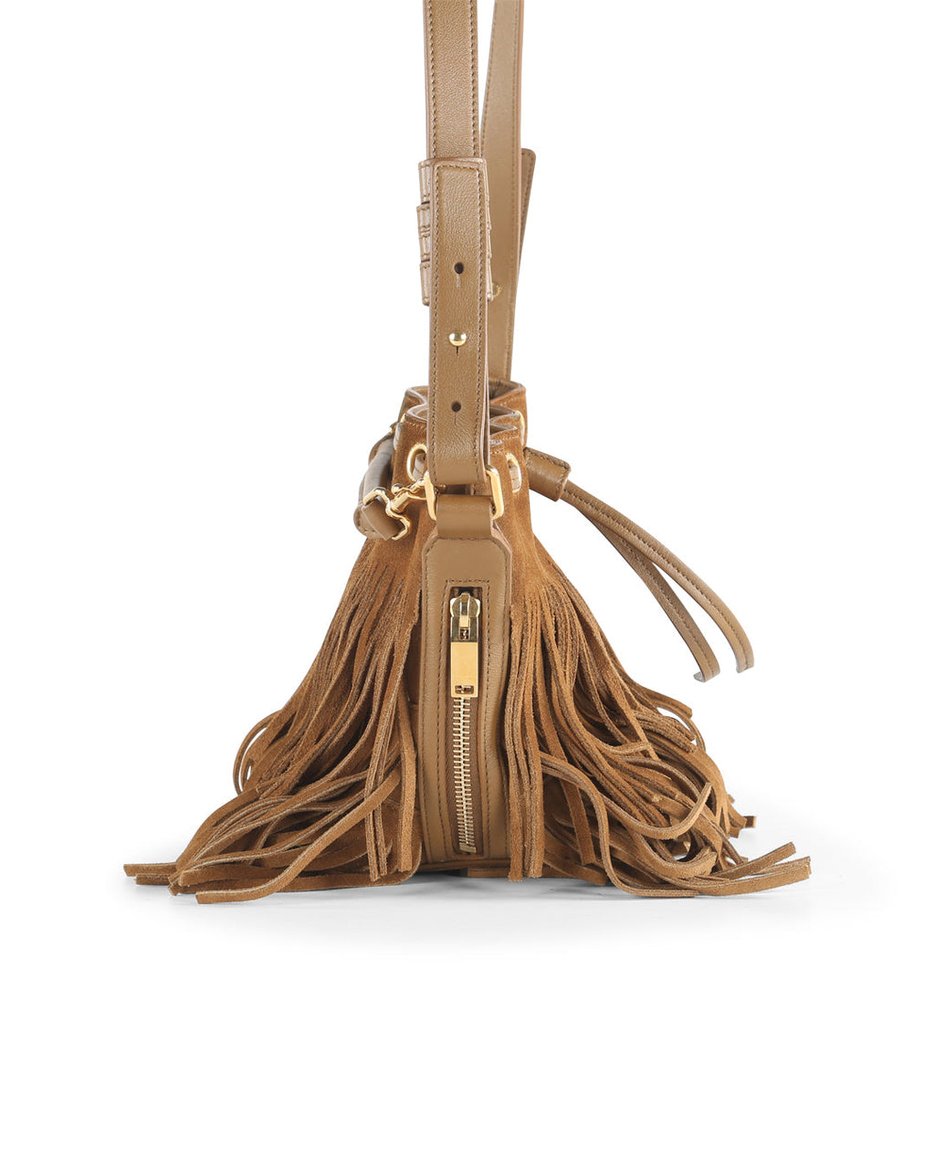 SAINT LAURENT Brown Suede Fringe Emmanuelle Crossbody Bag