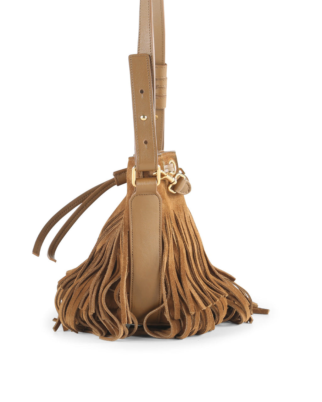 SAINT LAURENT Brown Suede Fringe Emmanuelle Crossbody Bag