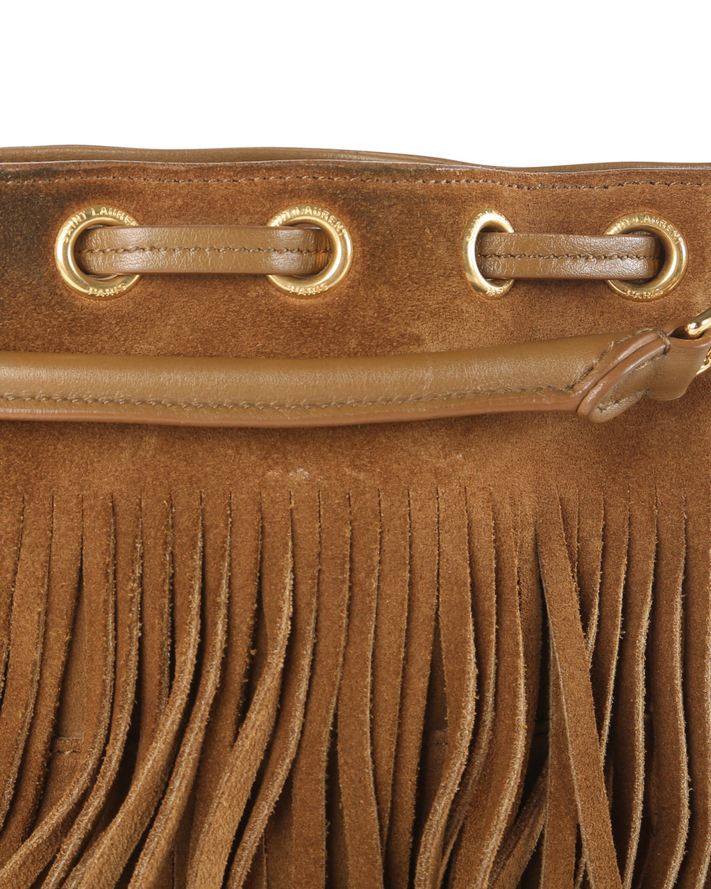 SAINT LAURENT Brown Suede Fringe Emmanuelle Crossbody Bag