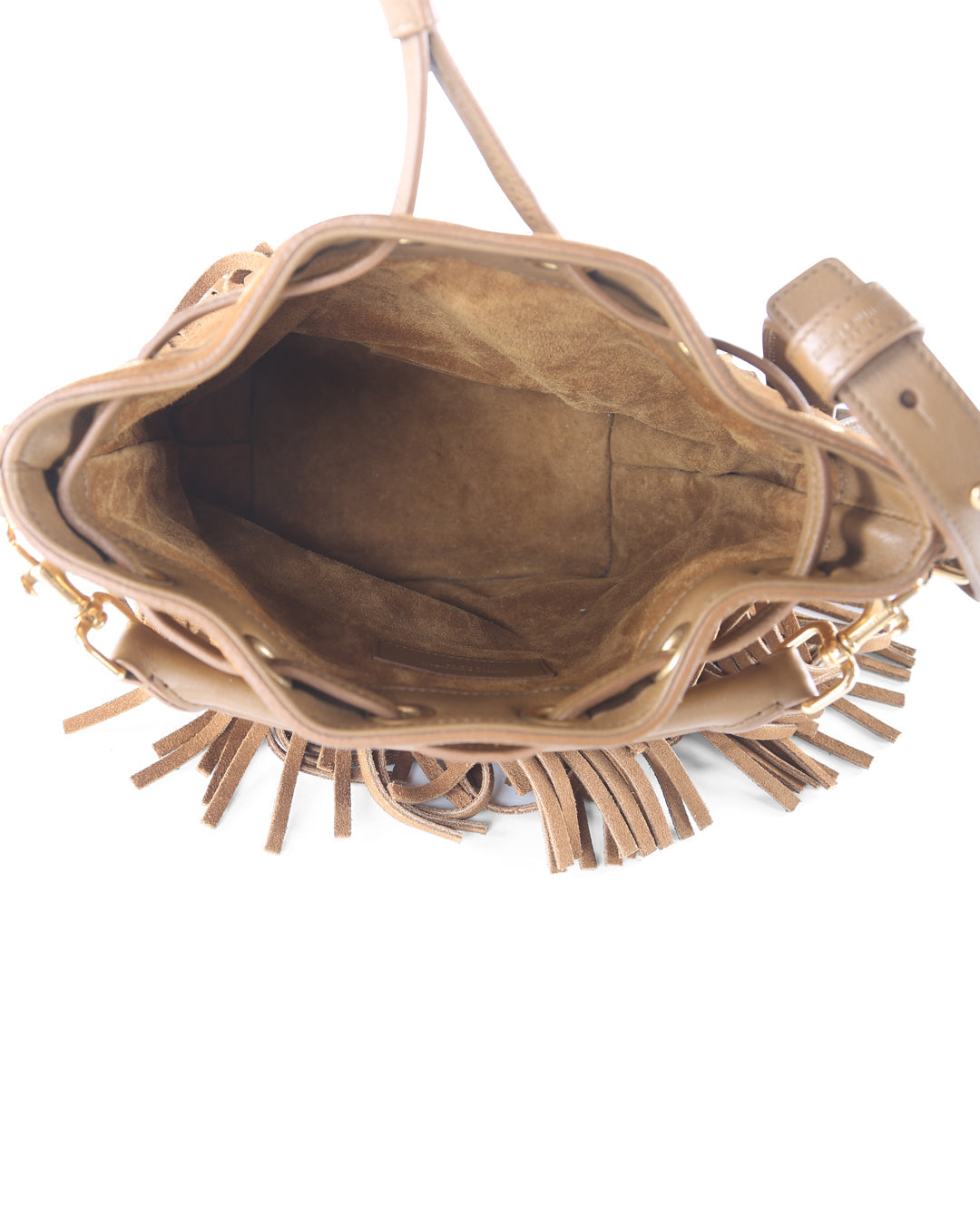 SAINT LAURENT Brown Suede Fringe Emmanuelle Crossbody Bag