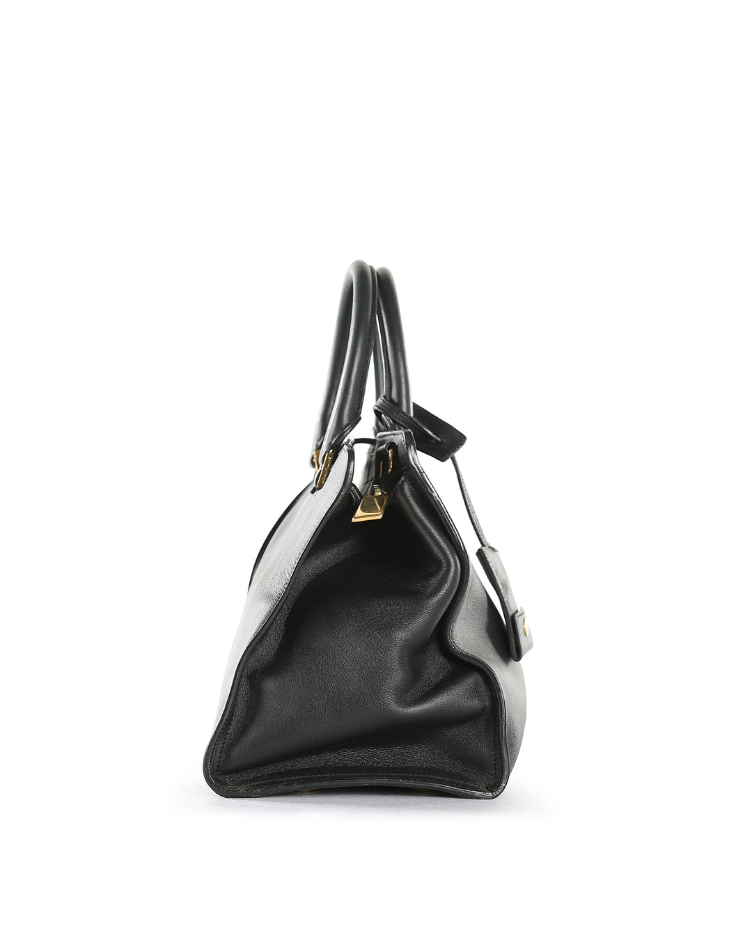 SAINT LAURENT Black Leather Small Cabas Tote Bag