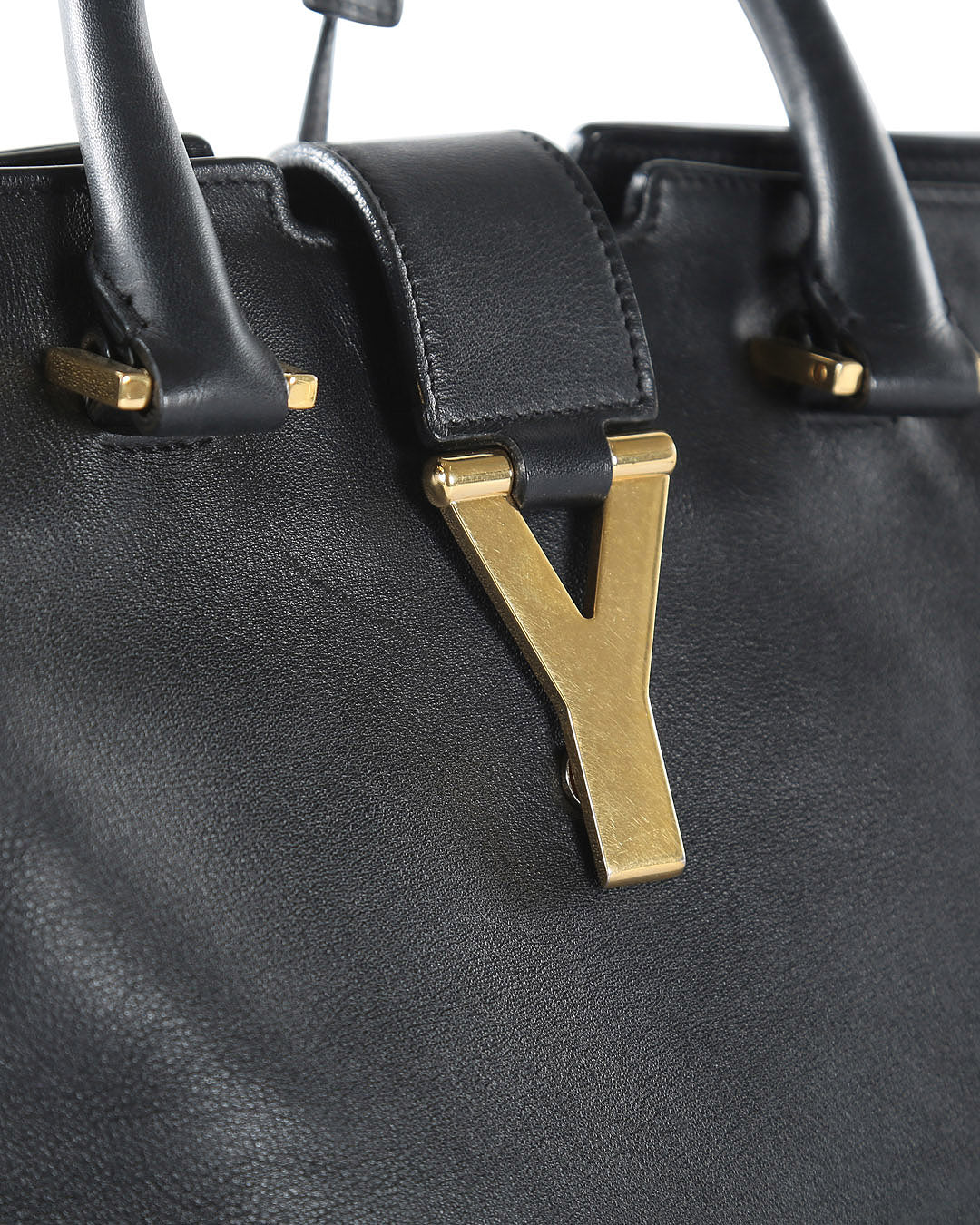 SAINT LAURENT Black Leather Small Cabas Tote Bag