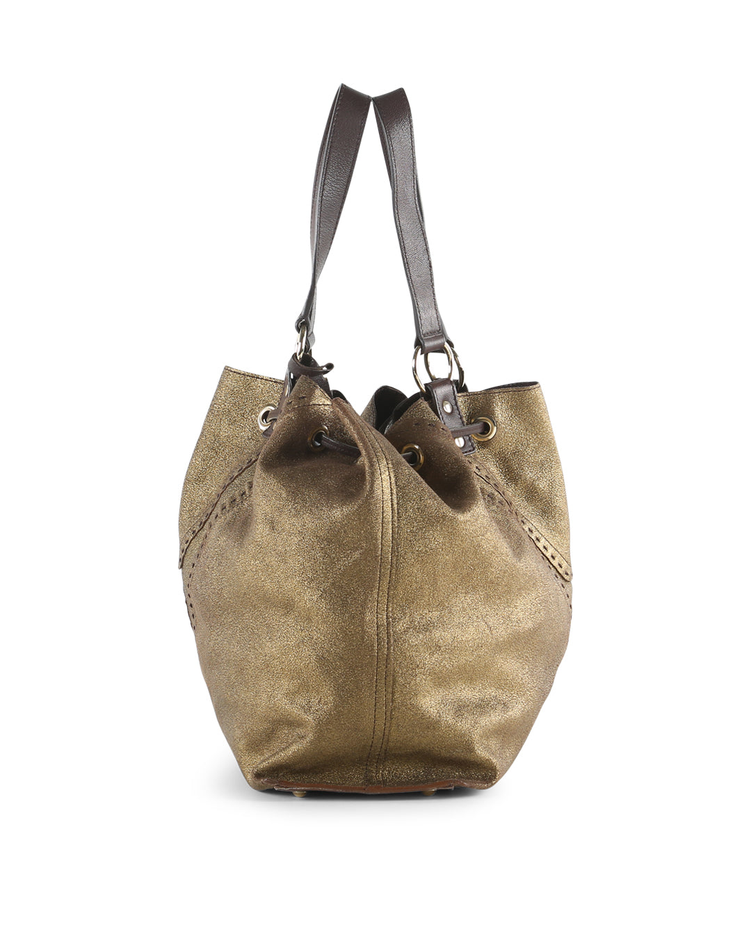 YVES SAINT LAURENT Metallic Bronze/Brown Leather Reversible Double Sac Y Shopper Tote
