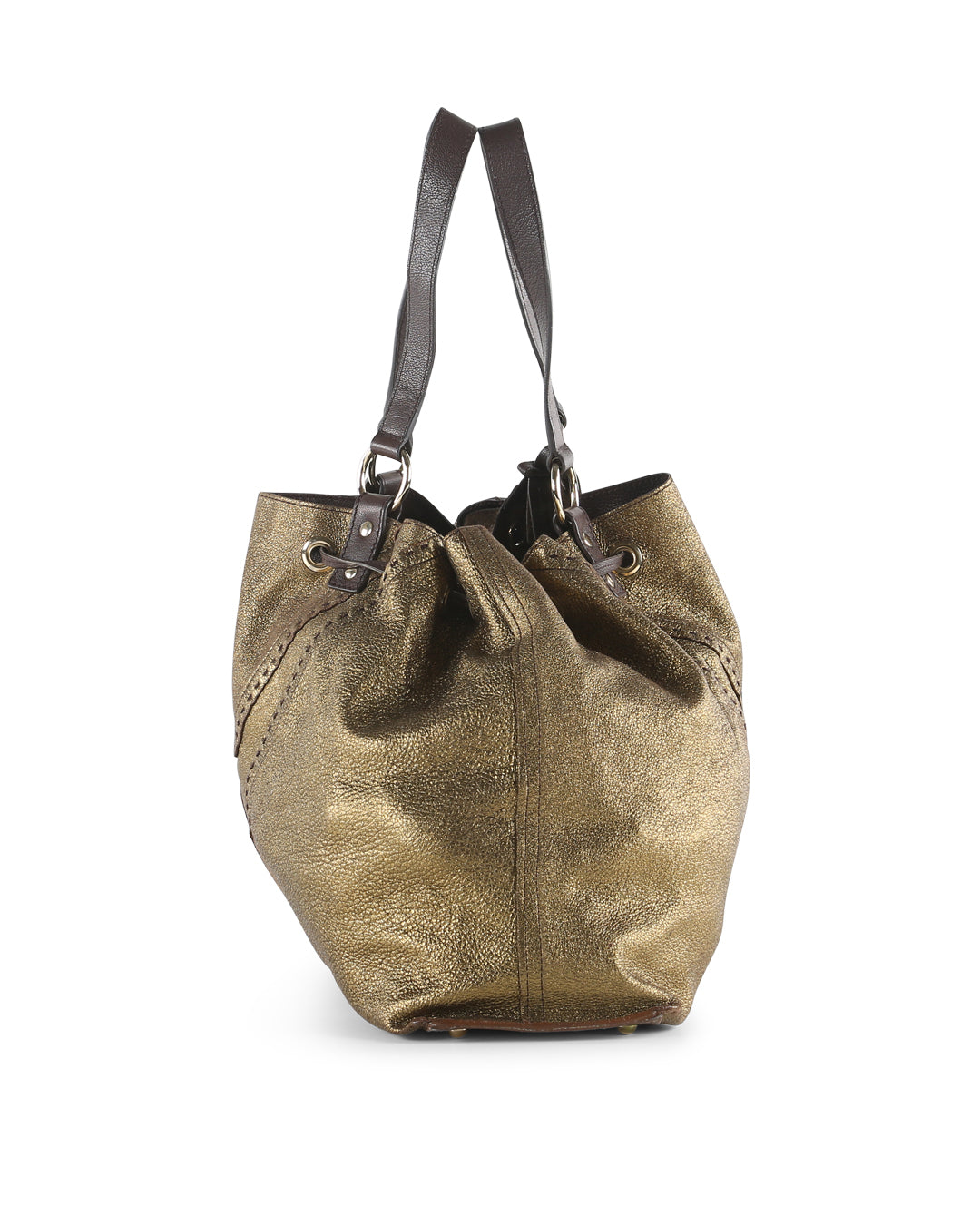 YVES SAINT LAURENT Metallic Bronze/Brown Leather Reversible Double Sac Y Shopper Tote