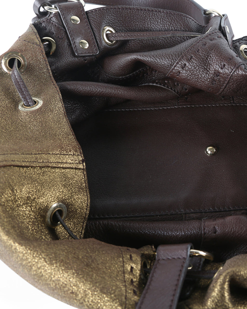 YVES SAINT LAURENT Metallic Bronze/Brown Leather Reversible Double Sac Y Shopper Tote