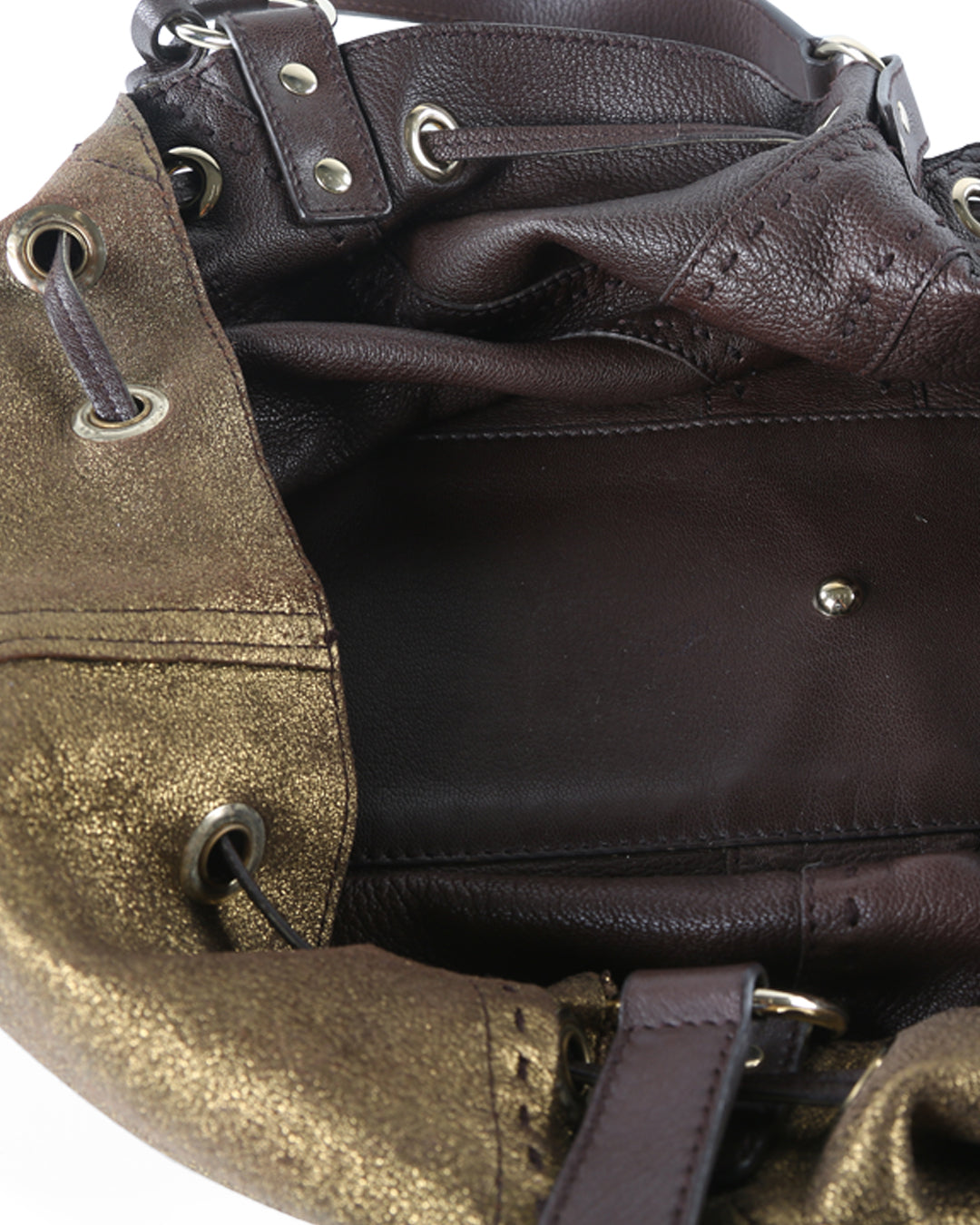 YVES SAINT LAURENT Metallic Bronze/Brown Leather Reversible Double Sac Y Shopper Tote