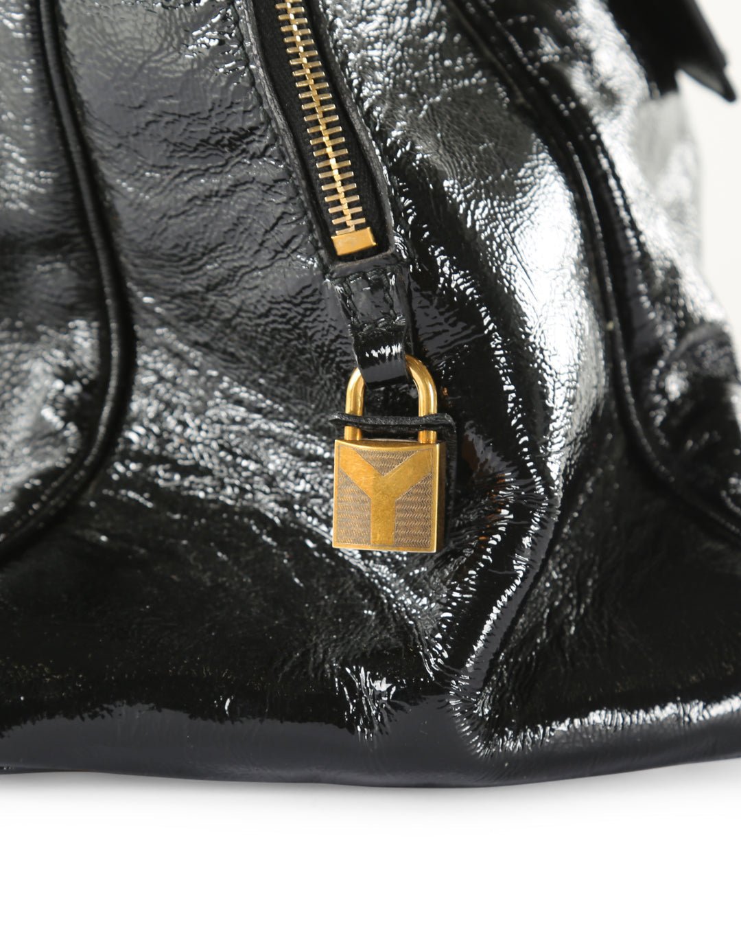 SAINT LAURENT Black Patent Leather Medium Majorelle Satchel Bag