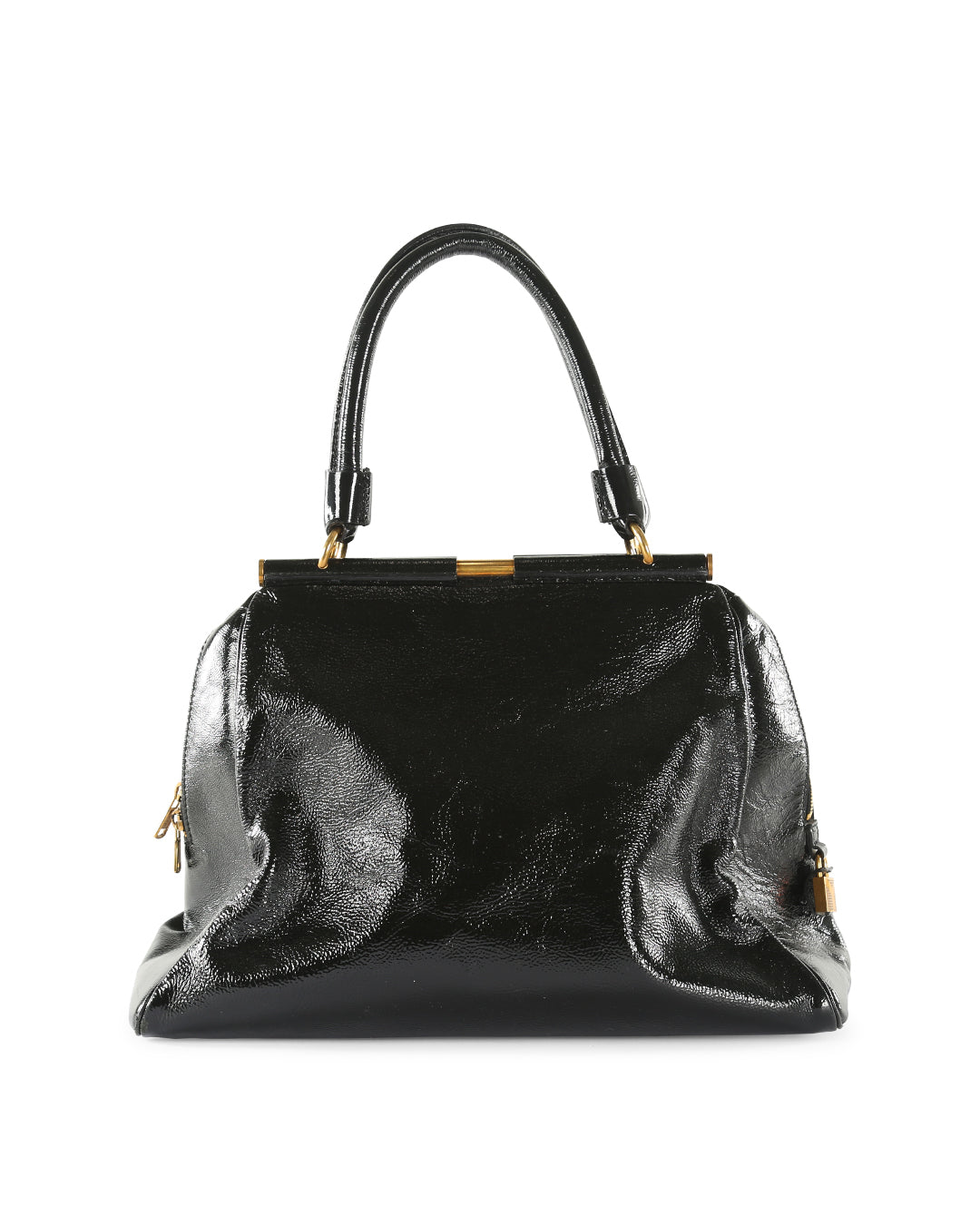 SAINT LAURENT Black Patent Leather Medium Majorelle Satchel Bag
