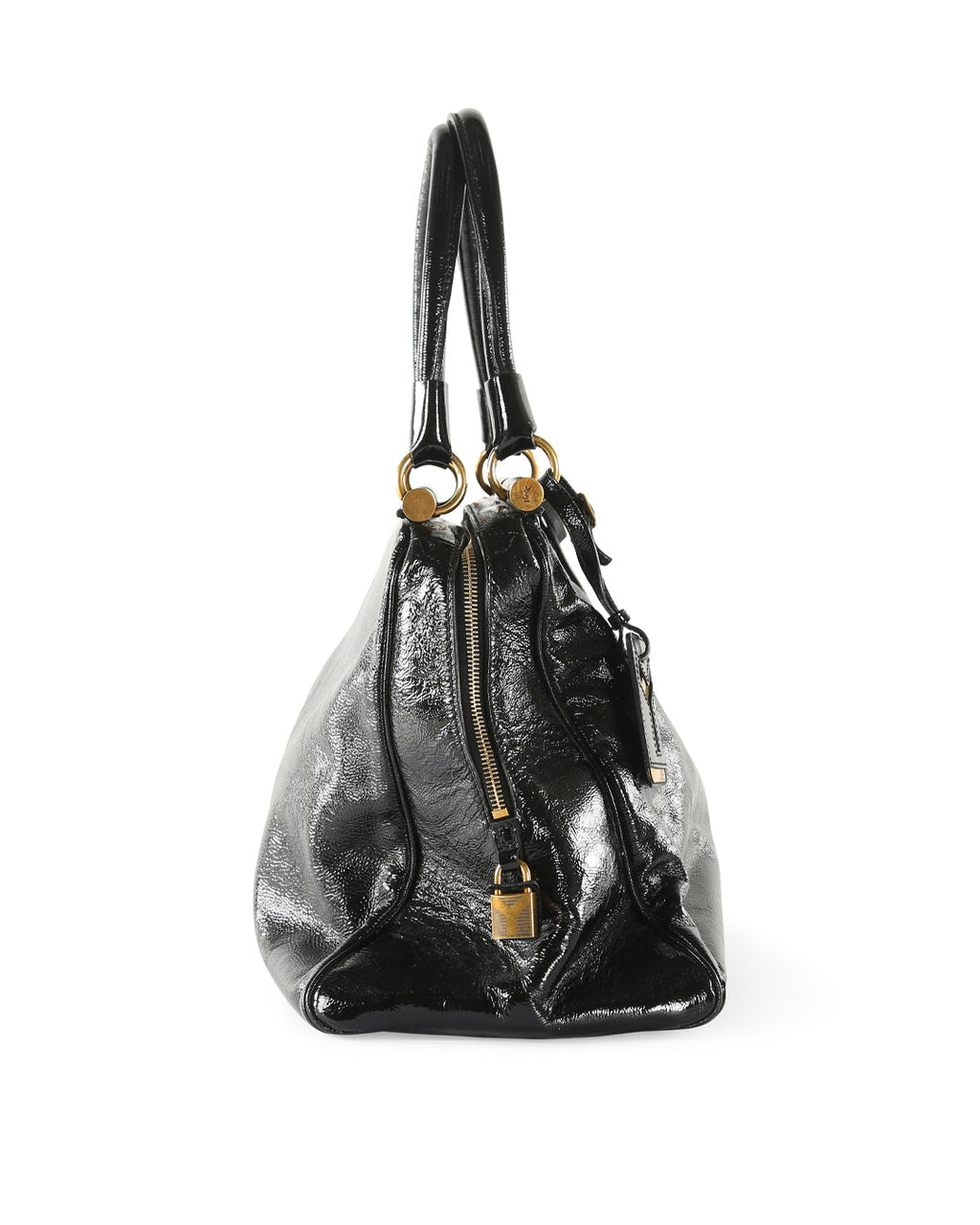 SAINT LAURENT Black Patent Leather Medium Majorelle Satchel Bag