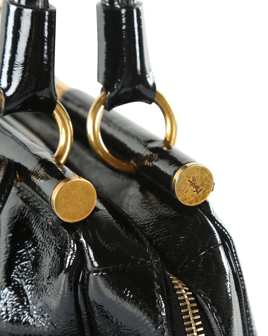 SAINT LAURENT Black Patent Leather Medium Majorelle Satchel Bag
