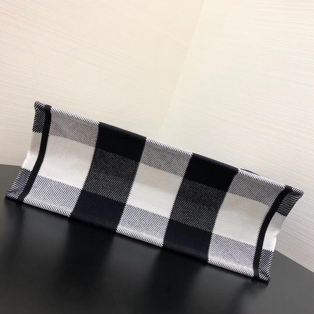 Dior Book Tote In Off-White & Black Embroidered Canvas