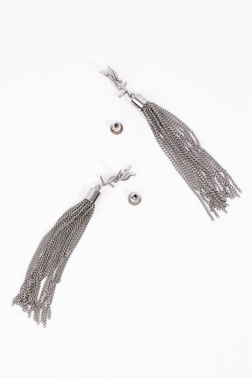 Saint Laurent YSL Tassel Earrings Silver Base Metal